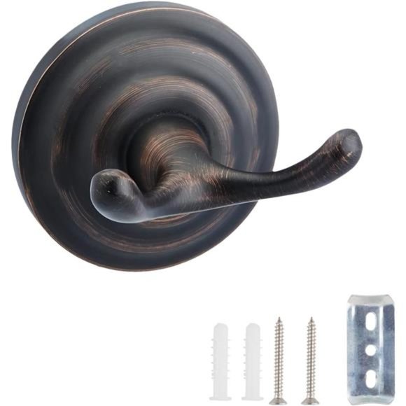 Zinc Traditional Round Bathroom Towel and Robe Hook, Oil Rubbed Bronze - Picture 3 of 4